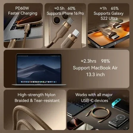 Vention Cable USB-C a USB-C 60W 3A 1m Oro Desierto TRDJF Vention Cable USB-C a USB-C 60W 3A 1m Oro Desierto TRDJF